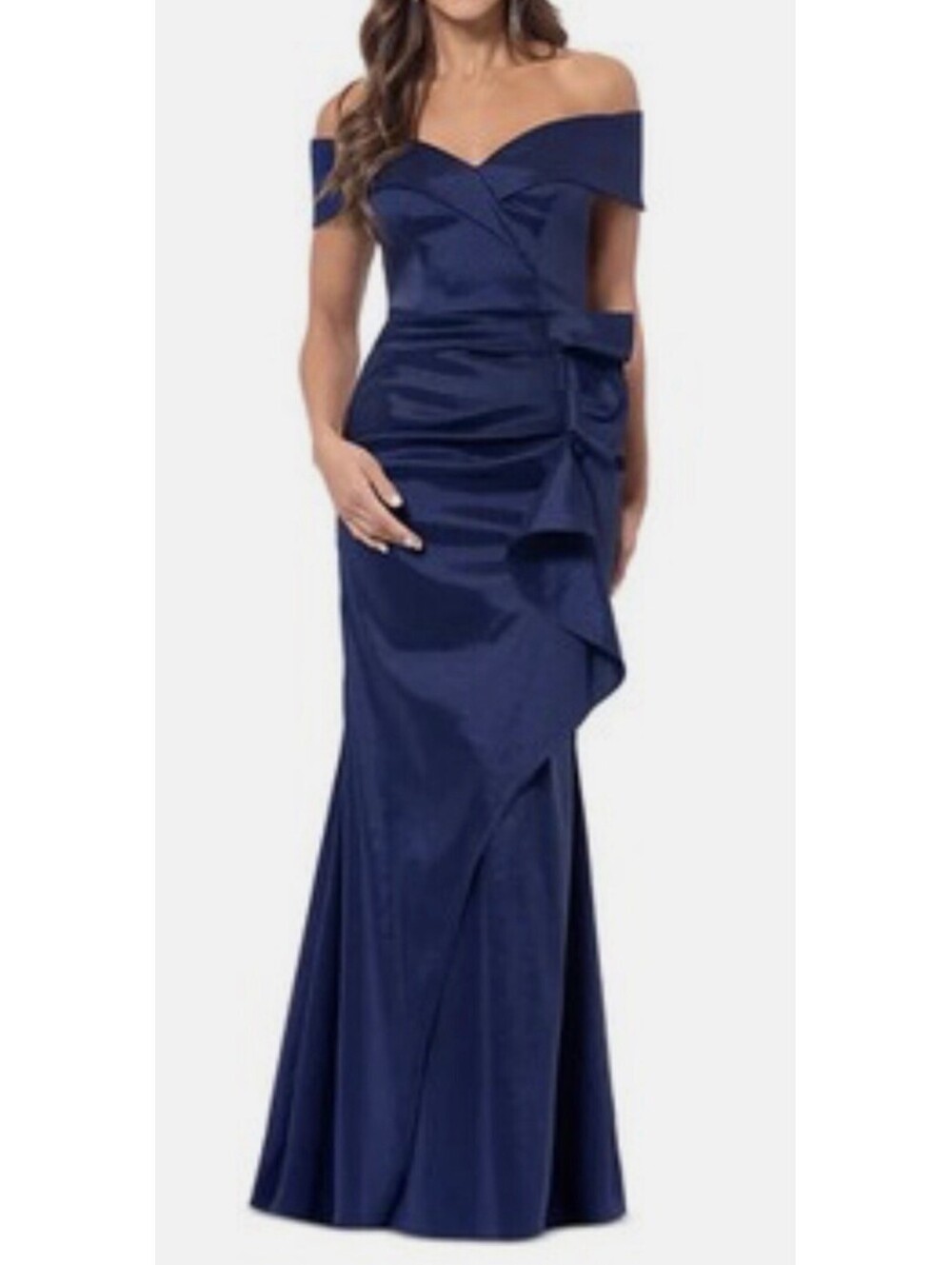 New Xscape Women's Taffeta Off-The-Shoulder Gown In Navy Size 8  $289